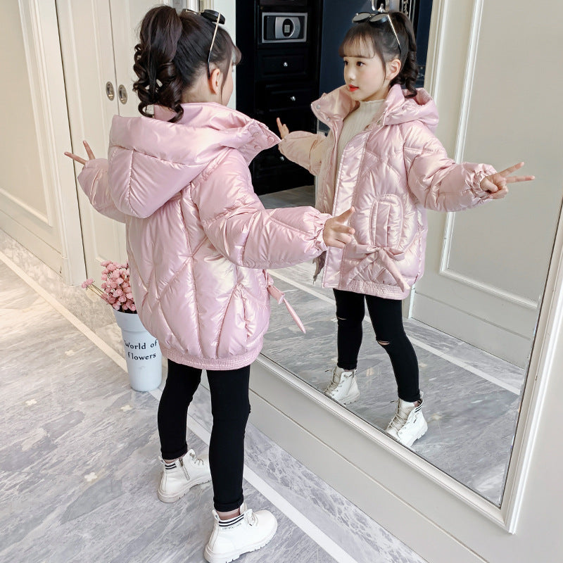 Girls winter cotton coat 2024 new style girls Korean style cotton coat medium and long children's stylish down cotton coat