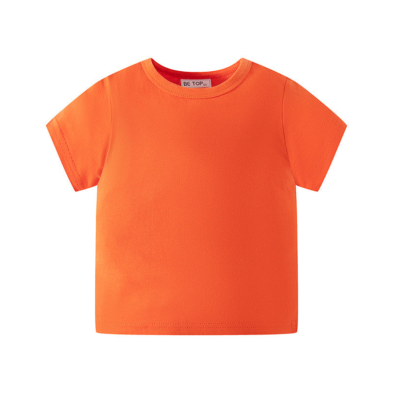 be top children's short-sleeved T-shirt for boys and girls in summer thin solid color round neck advertising clothes for babies all-match half-sleeve