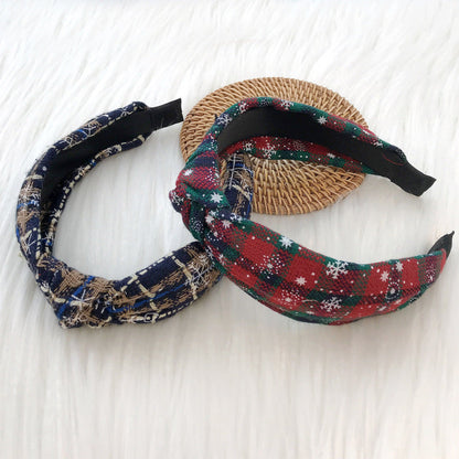 New Christmas series headband for women European and American ethnic style knotted head buckle red fabric plaid headband hair cave women