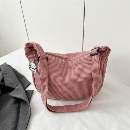 2024 new Japanese corduroy large capacity dumpling bag simple fashion school bag hand-held shoulder messenger bag women's bag 