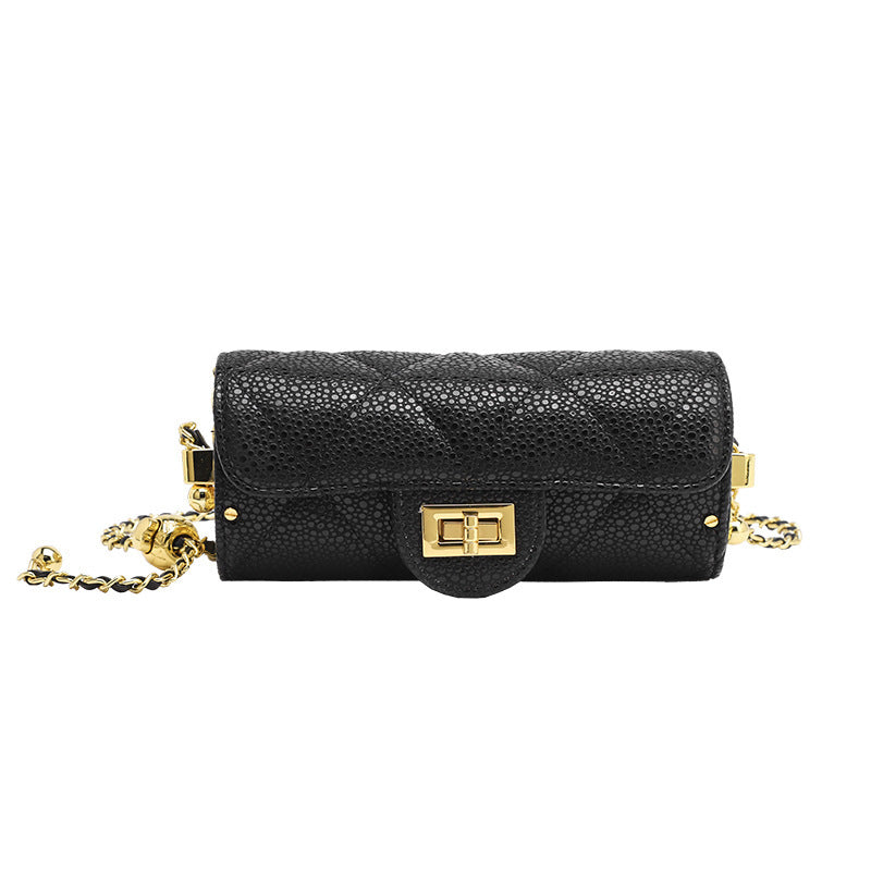 Small fragrant caviar cylindrical bag female 2024 new trendy small golden ball shoulder bag high-quality diamond crossbody pen holder bag 