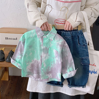 Children's shirt Bangcheng 2024 spring new tie-dye shirt children's clothing pure cotton cardigan boys and girls tops G0040