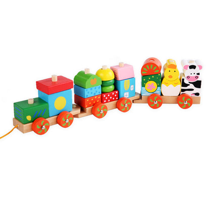 Children's wooden disassembly and assembly combination building block car multifunctional traction train children's early education color recognition matching toy 