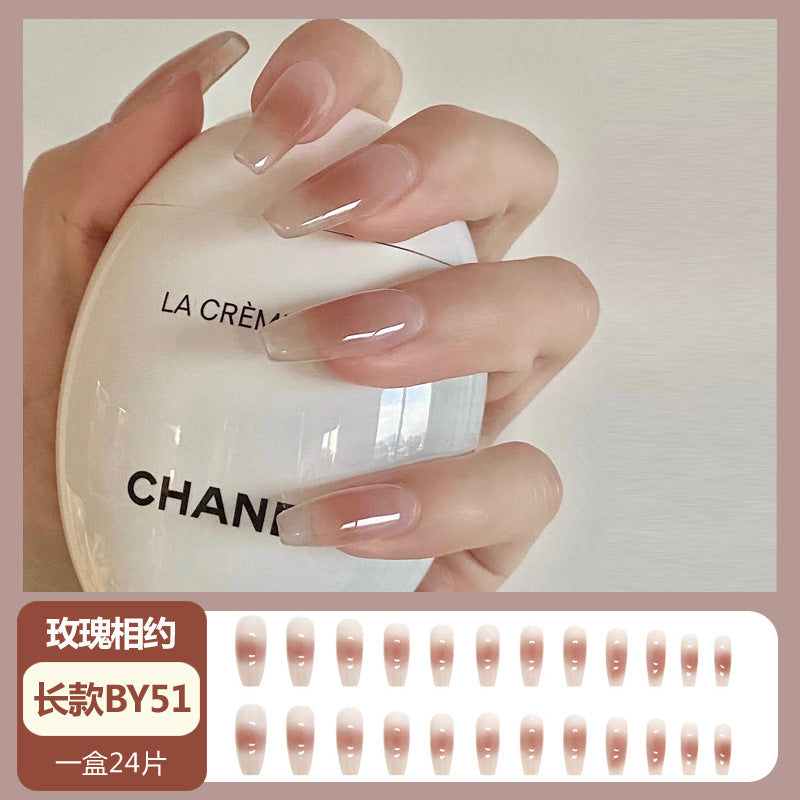 Nail art wearable nail wholesale medium and long ballet nail European and American style ice transparent nude skin blush finished nail stickers nail pieces