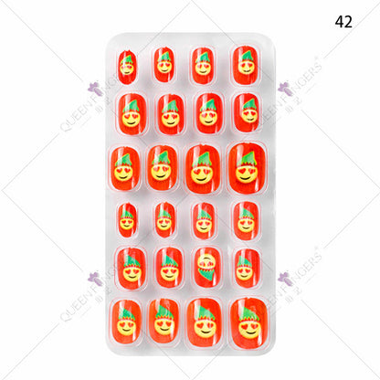 Manicure children's finished nail pieces 24 pieces of adhesive Christmas cartoon bagged wearable color nail pieces nail stickers