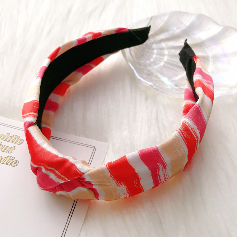 European and American knotted headband female head buckle fabric hairpin striped hair cave fashionable simple hair bundle French headband hair accessories female