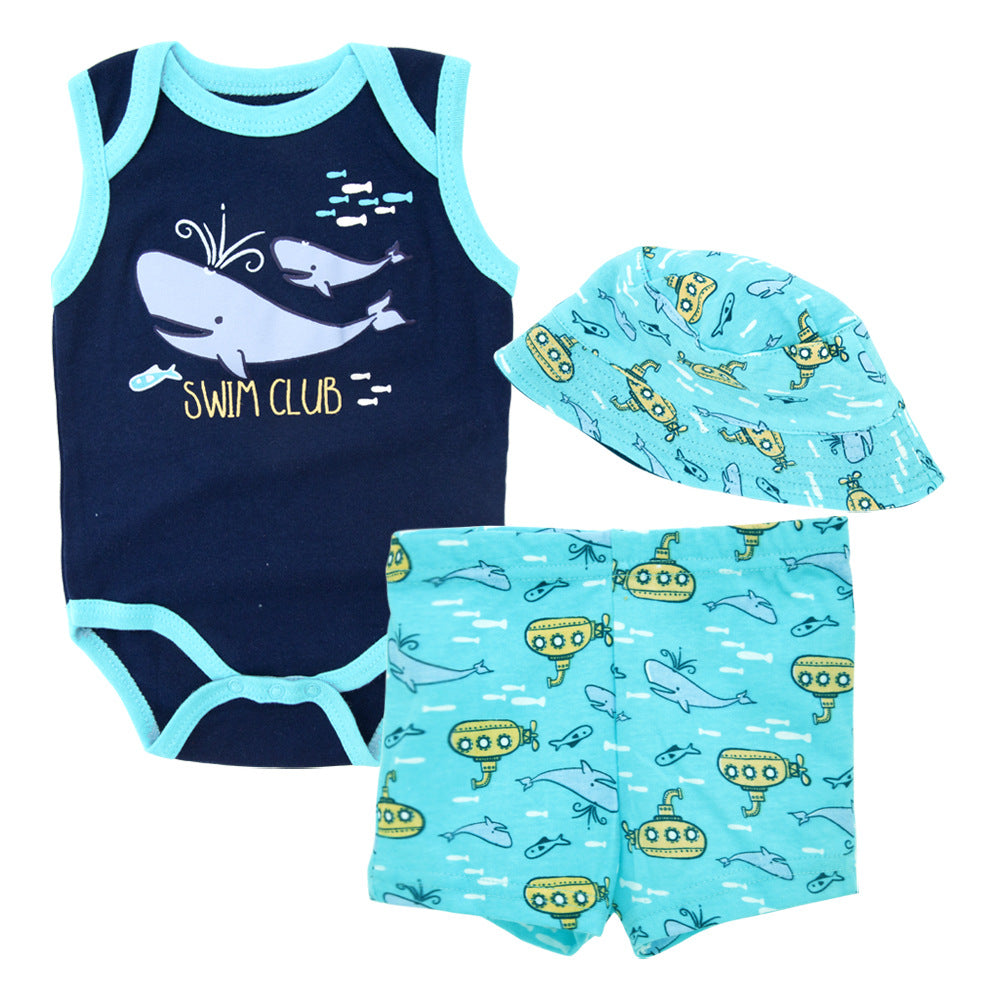 Baby suit 3 piece set 2024 summer new arrival newborn short-sleeved clothes cartoon gauze skirt baby girl suit