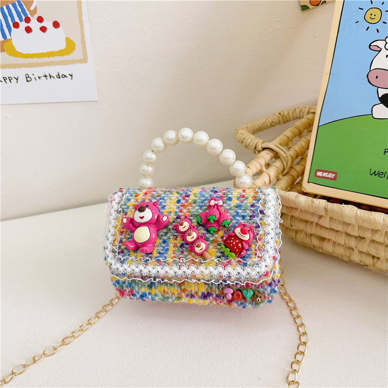 Korean version children's accessories bag female cartoon cute small fragrance style princess chain bag fashion pearl handbag wholesale 