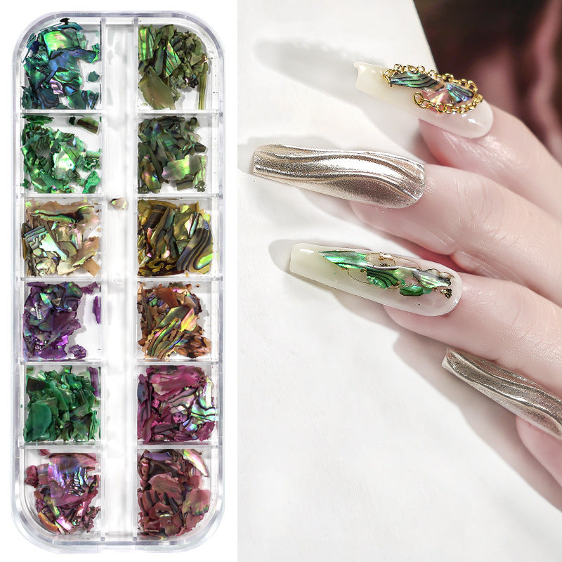 New nail art shell fragments accessories 12 colors mixed nail art shell pieces fantasy color thin irregular fragments