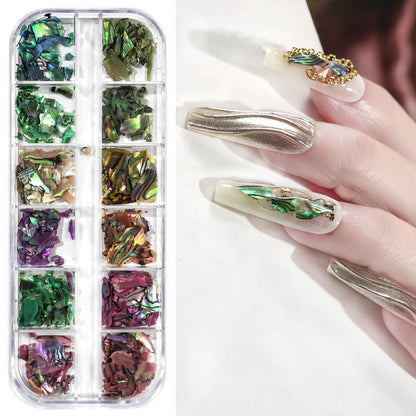 New nail art shell fragments accessories 12 colors mixed nail art shell pieces fantasy color thin irregular fragments