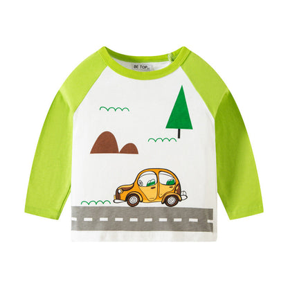 Korean children's clothing children's new autumn cartoon car pattern T-shirt boy's pure cotton sweater pullover bottoming shirt