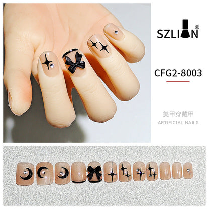 Cross-border special wearable nail tips wholesale French simple ice transparent nail art finished product detachable nail stickers