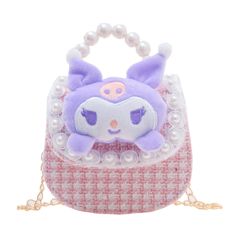 កាបូបកូនក្មេងថ្មី cute bow shoulder bag fashionable pearl handbag cartoon chain crossbody bag wholesale 