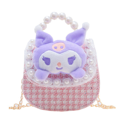 កាបូបកូនក្មេងថ្មី cute bow shoulder bag fashionable pearl handbag cartoon chain crossbody bag wholesale 