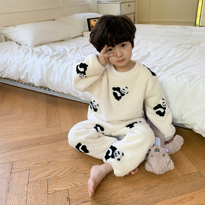 [Clearance Sale] Children's 2023 Winter Warm Home Clothes Boys and Girls Comfortable Cotton Velvet Cute Cartoon Pajamas Set