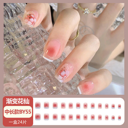 Nail art wearable nail wholesale Xiaohongshu hot short ice transparent bare skin gilded broken diamond finished nail piece nail patch