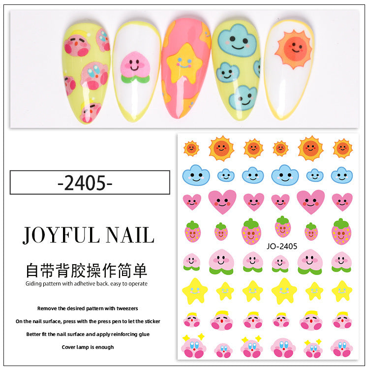 3D embossed stickers nail stickers cute style adhesive smiley face love bear decoration cartoon nail decals wholesale