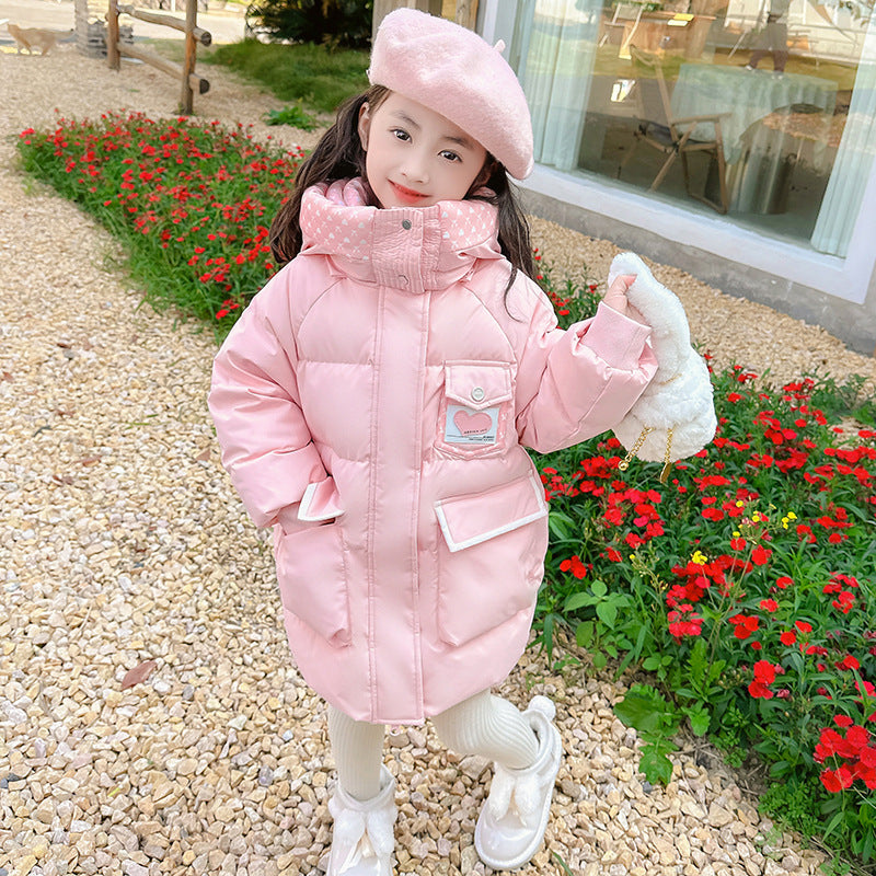 2024 new cotton-padded jacket for girls, bunny, lengthened and thickened, Korean style, cartoon, middle and large children's kindergarten