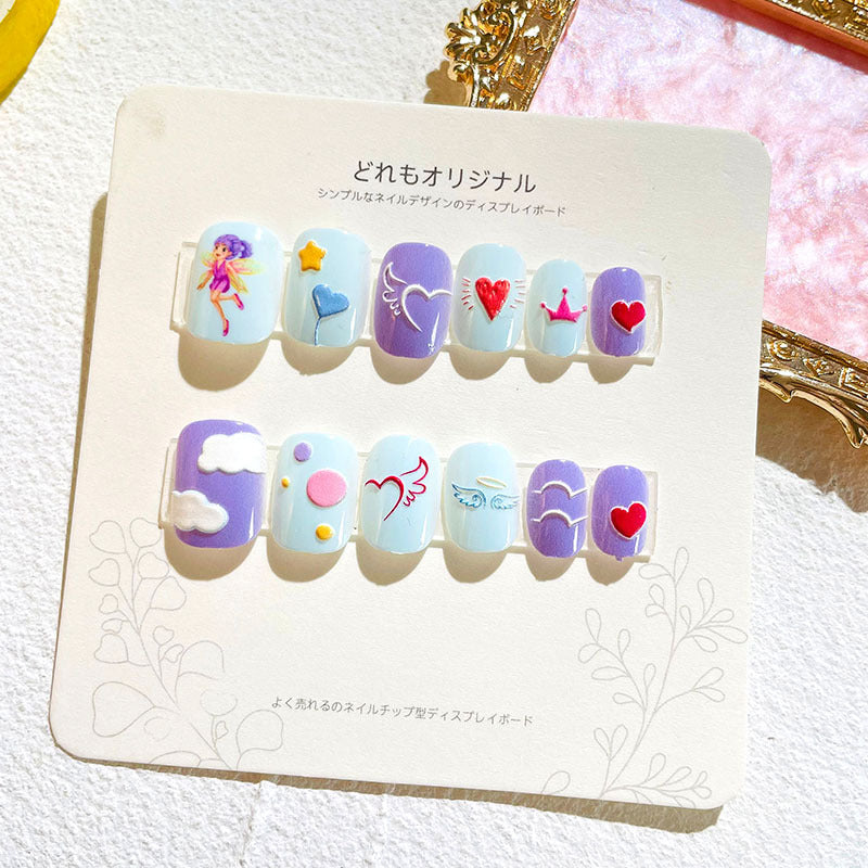 Children's nail stickers girls wear nails self-adhesive nail stickers cartoon cute princess false nail pieces embossed nail pieces