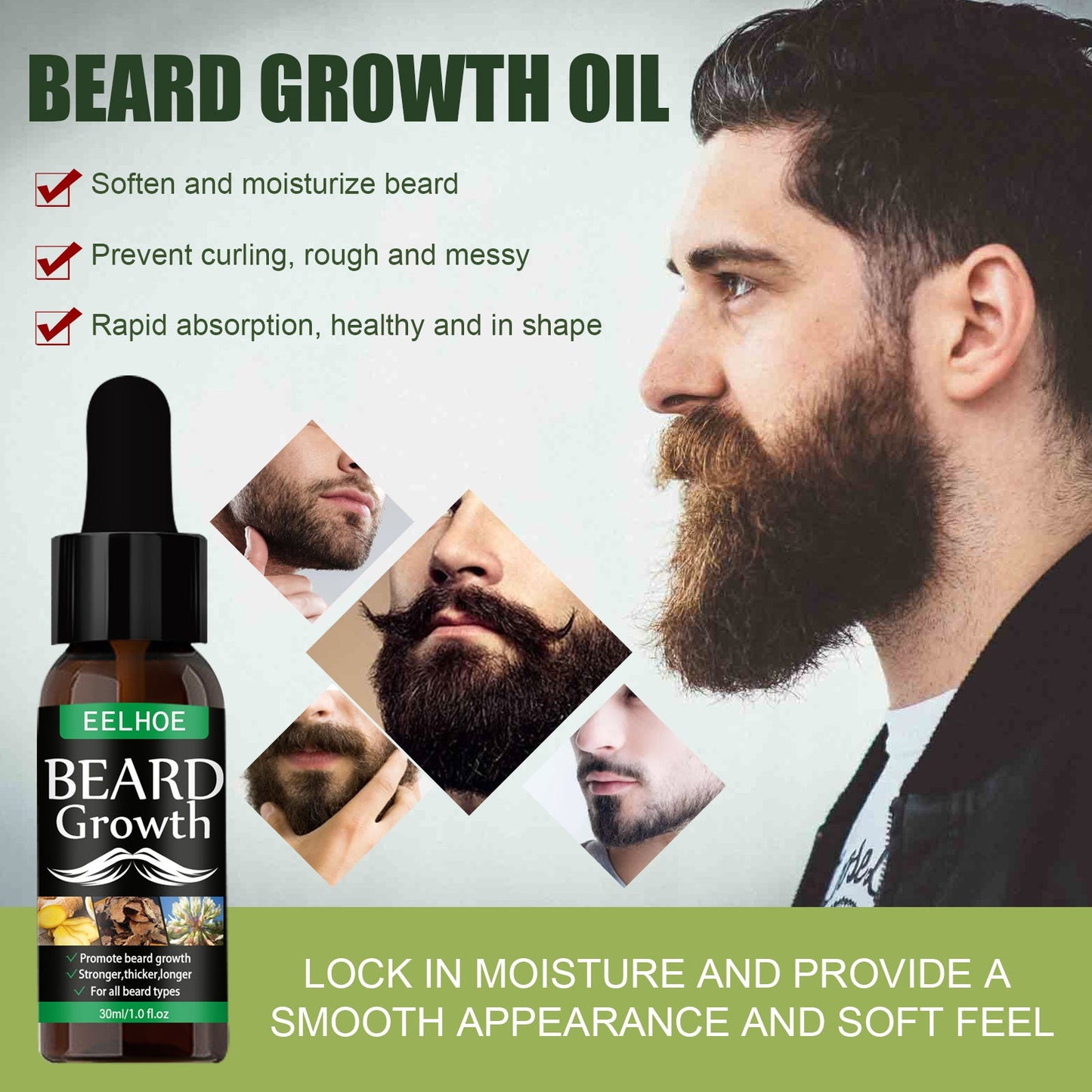 EELHOE Beard Growth Oil Nourishing Moisturizing Spray Beard Care ជួយជំរុញការលូតលាស់ពុកចង្ការ និងធ្វើអោយអង្គធាតុរាវកាន់តែក្រាស់ 