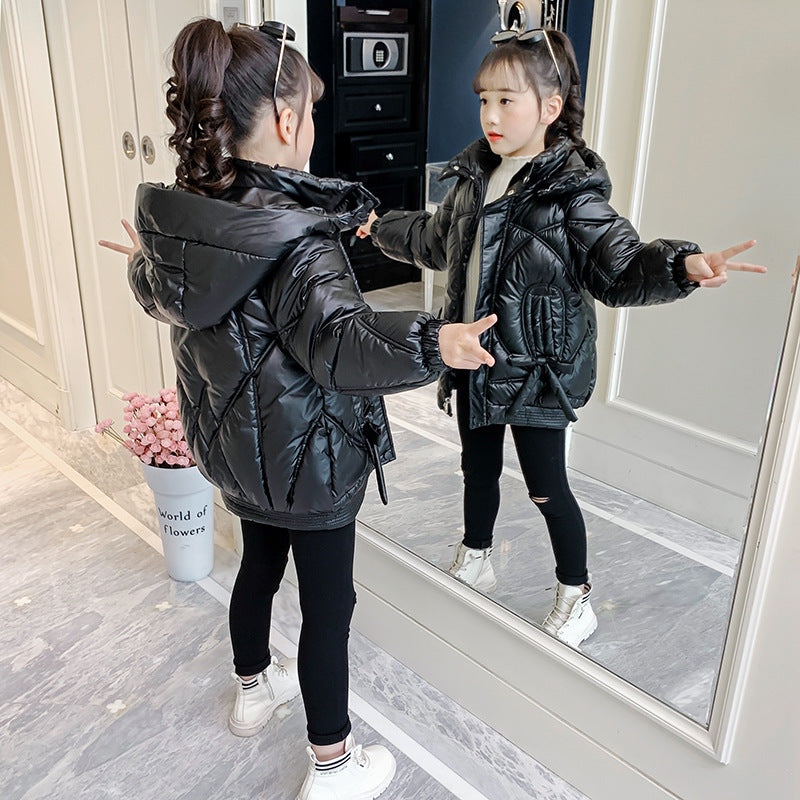 Girls winter cotton coat 2024 new style girls Korean style cotton coat medium and long children's stylish down cotton coat