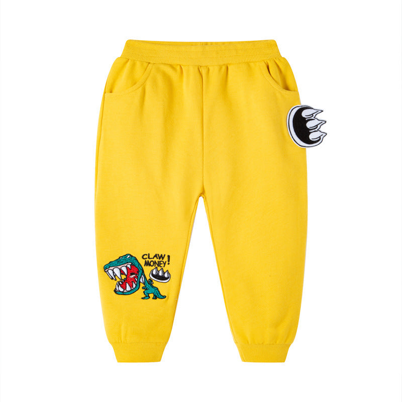 2024 new style children's pants autumn children's trousers boys baby dinosaur sweatpants knitted car flower pants one piece delivery