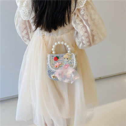 Fashion pearl handbag cute children's bag female trendy chain crossbody bag princess small fragrance style shoulder bag wholesale