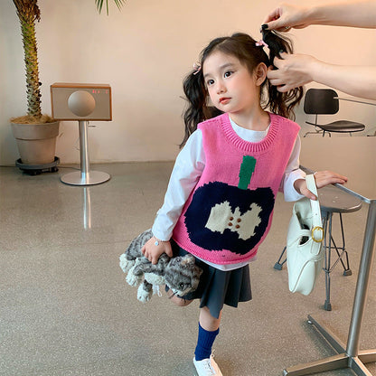 Korean children's clothing 2023 children's autumn new products cartoon knitted vest baby autumn and winter fashionable all-match line vest trend