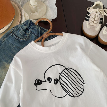 Children's T-shirt Bangcheng 2024 Spring New Children's Clothing Cartoon Dog Long Sleeve Boys and Girls Simple Drawing Top G0048