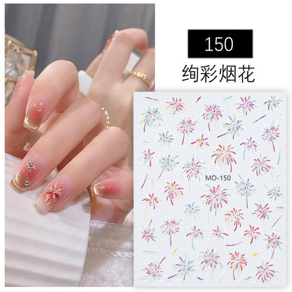 Internet celebrity fireworks stickers gentle white dreamy blooming light chasing fireworks armor stickers 2024 new nail decals