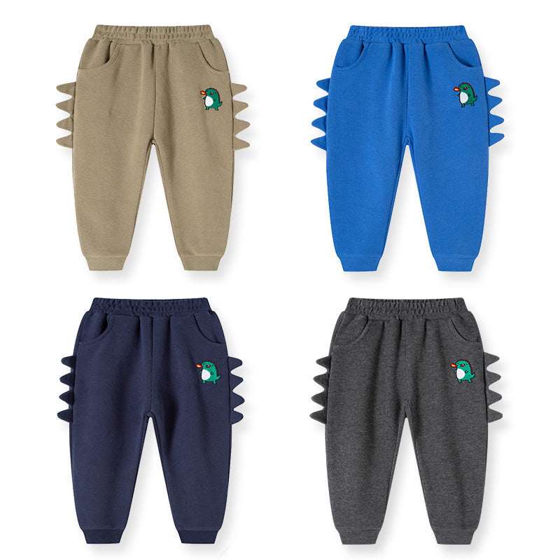 2024 autumn new children's trousers boys' three-dimensional dinosaur print knitted sweatpants baby children's pants sweatpants