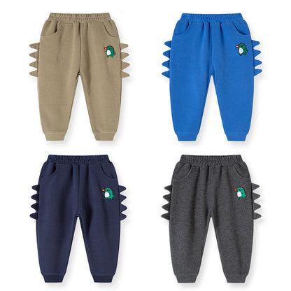 2024 autumn new children's trousers boys' three-dimensional dinosaur print knitted sweatpants baby children's pants sweatpants