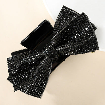 2021 Korean black double-layer full diamond bow hairpin female Korean version of simple temperament diamond-studded head clip