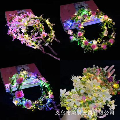 Forest children's luminous flash rattan garland super fairy headband bride flower headdress headband photo performance stall