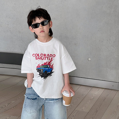 Children's clothing boys short-sleeved T-shirt children's summer tops 2024 summer new boys loose half-sleeved clothes 5 wholesale