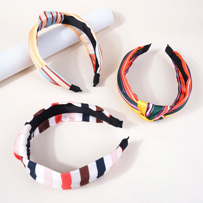 2024 new style headband for women European and American retro ethnic style knotted head buckle striped color matching wide-brimmed French headband