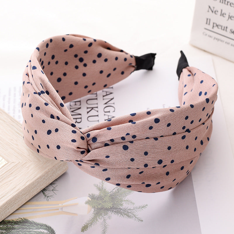 Korean style simple temperament headband women's polka dot cross knotted head buckle cartoon cloth hairpin Korean style headband hair cave