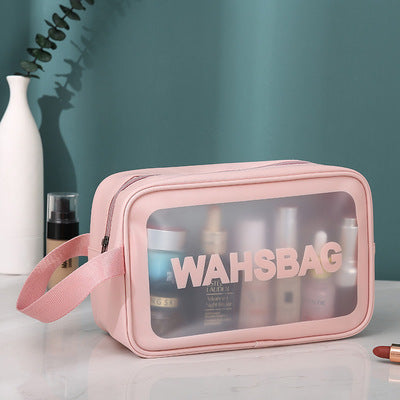 New PU three-piece frosted cosmetic bag PVC transparent wash bag storage bag large capacity LOGO production 