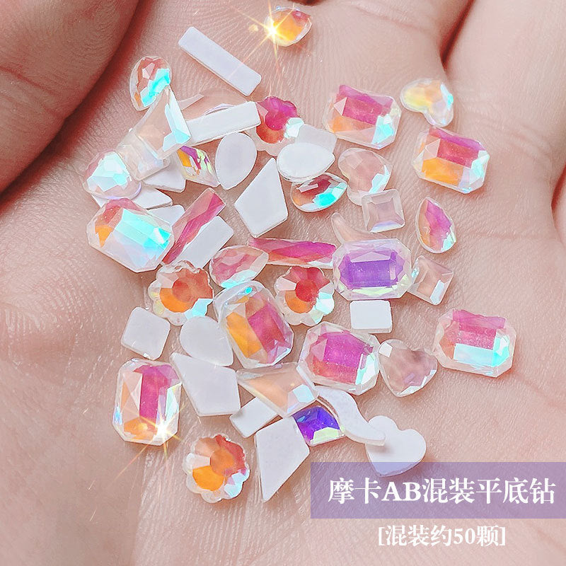 Cross-border nail art crystal flat bottom diamond sea salt bubble nail art AB diamond jewelry flat bottom mixed diamond nail art jewelry wholesale