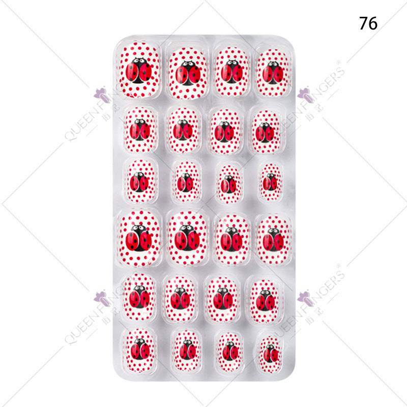 Manicure children's finished nail pieces 24 pieces of adhesive Christmas cartoon bagged wearable color nail pieces nail stickers