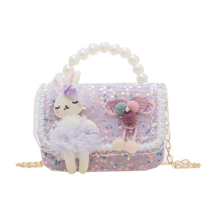 New style children's bag fashion pearl handbag cartoon doll shoulder bag girls chain crossbody bag wholesale 