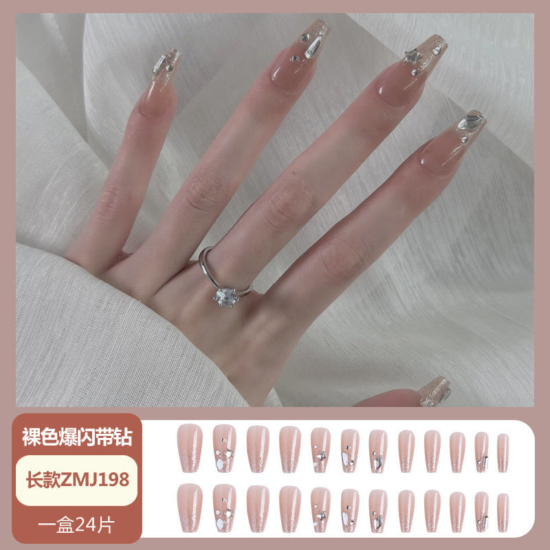 Wearable nail tips wholesale medium and long ice transparent oolong gradient peach nail art finished nail stickers false nails