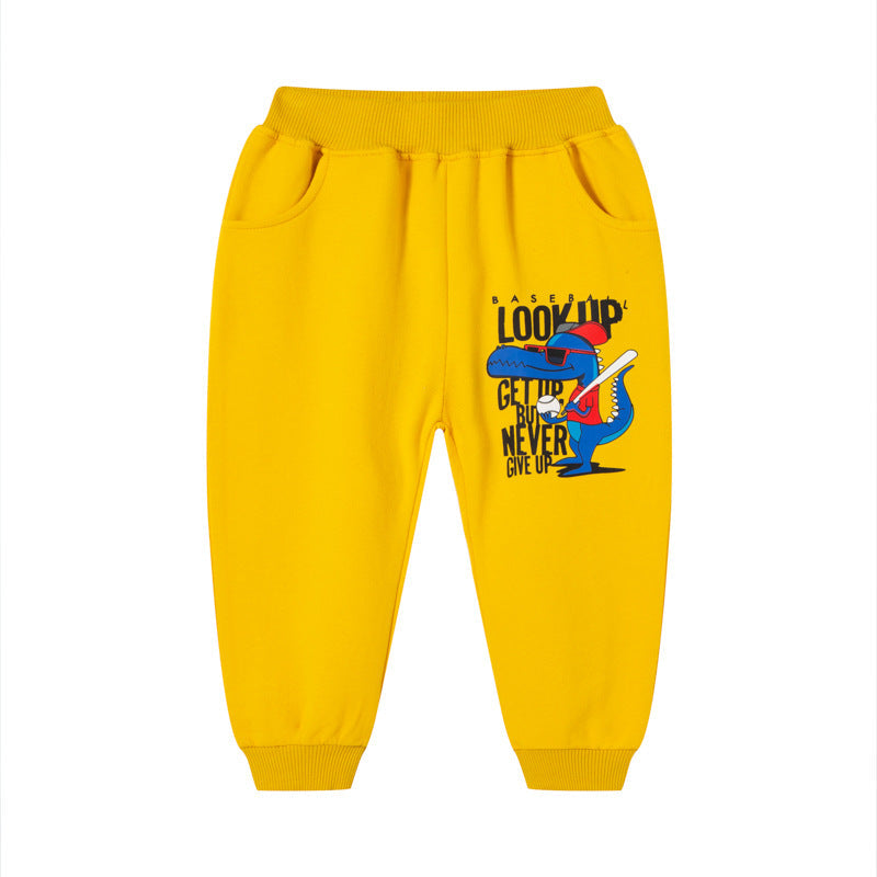 2023 new children's autumn boys sports trousers dinosaur cartoon pattern pure cotton trousers knitted children's trousers