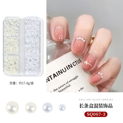 Nail art accessories aurora bow pearl rivet small accessories super flash small diamond 12 grid mixed nail decoration wholesale