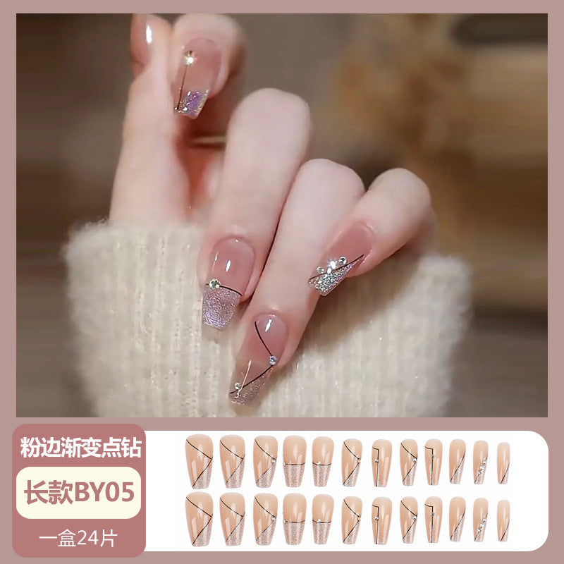 Nail art wearable nail wholesale Xiaohongshu hot short ice transparent bare skin gilded broken diamond finished nail piece nail patch