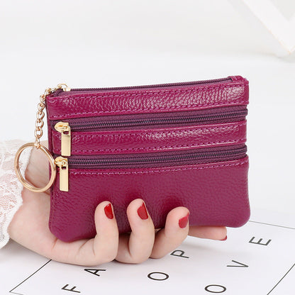 Wholesale coin purse women's short genuine leather texture small wallet multifunctional driver's license card holder soft leather key bag zipper bag 