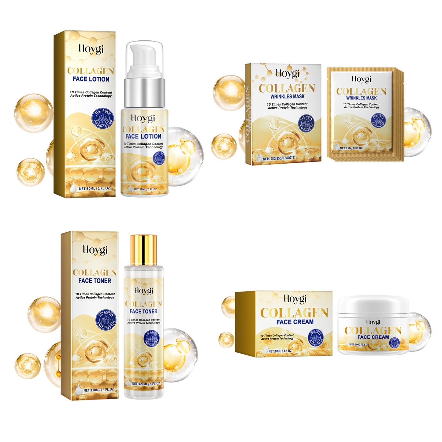 Hoygi Collagen Skin Care Series ផ្តល់សំណើម បន្តឹងស្បែកមុខ សំអាតស្បែក ប្រឆាំងភាពជ្រីវជ្រួញ ប្រឆាំងភាពចាស់ 