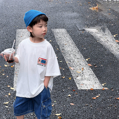 Children's clothing boys short-sleeved T-shirts cartoon printing 2024 summer new Korean version children's summer clothing half-sleeved tops wholesale