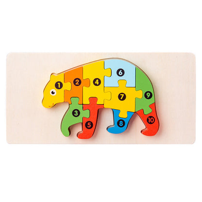 Wooden early education cognitive children's educational toys building blocks animal transportation shape matching 3d three-dimensional puzzle wholesale