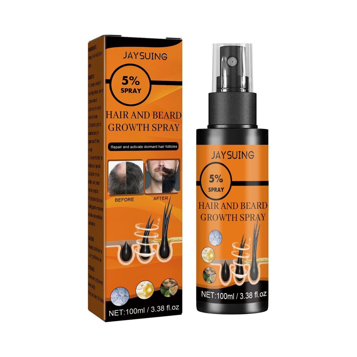 Jaysuing Hair Growth Spray បាញ់​ការពារ​សក់​បុរស និង​ពុក​ចង្កា​ដែល​ជួយ​ពង្រឹង​សក់ និង​ការពារ​ការ​ជ្រុះ​សក់។ 